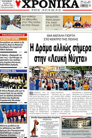 Πρωτοσέλιδο Χρονικά της Δράμας