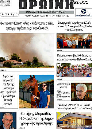 Πρωτοσέλιδο Πρωινή του Κιλκίς